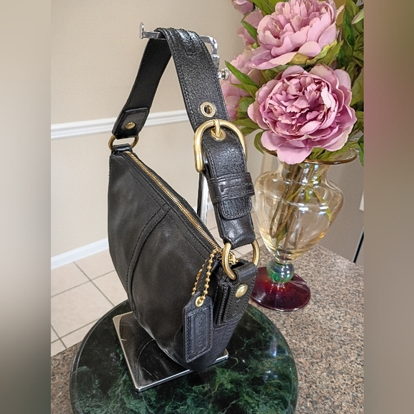 COACH Mini Black Soft Pebbled Leather Hobo Shoulder Bag Y2k - Picture 12 of 17